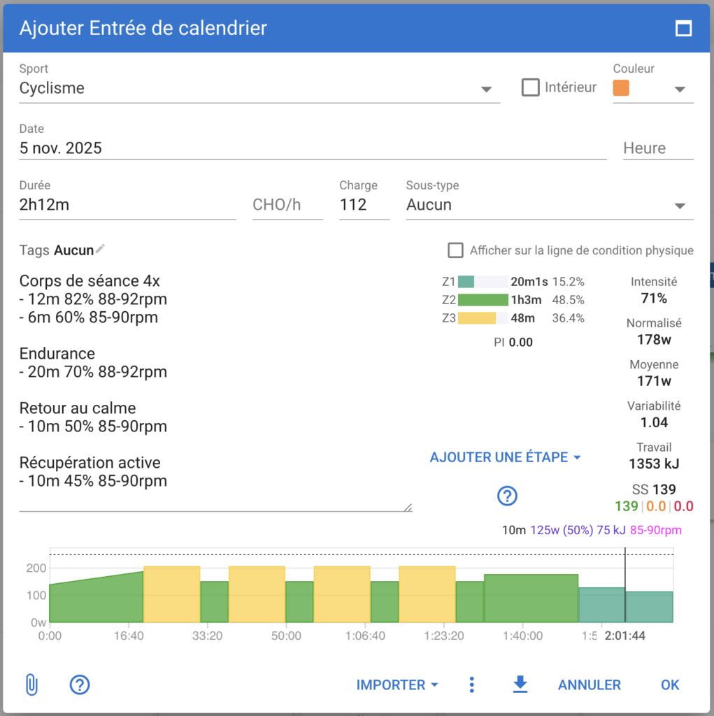 La séance proposée par Perplexity copiée-collée directement dans Intervals.icu